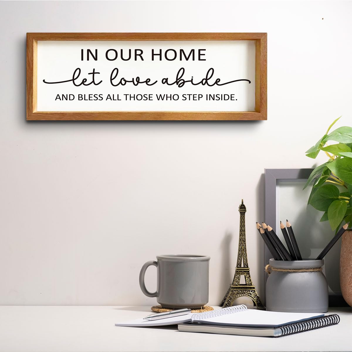 let love Abide Wood Picture Frame Rectangular Wall Decor for Warm Home Love and Blessings Entryway Decorations Housewarming Gifts Rustic Solid Wooden Sign for Tabletop or Hanging Display