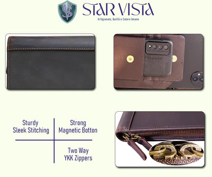 STAR VISTA Flamingo Full Grain Cowhide Leather Padfolio - Executive Business Folio, Sleeve for 13" Tablet & iPhone16, A4/US Letter Size Binder, Lefty Friendly