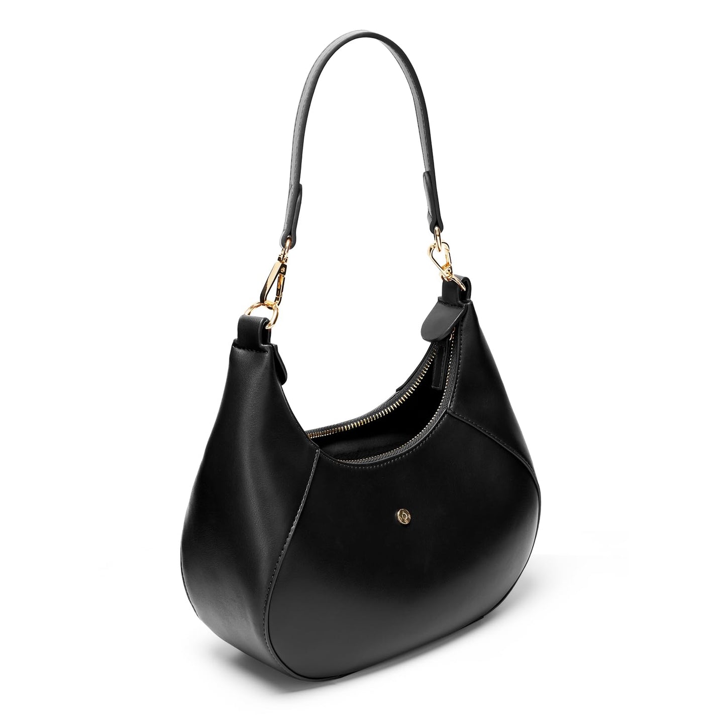 TOPEAST Purses for Women, Crescent Shoulder Bag, Small Soft Leather Trendy Hobo Handbags with Crescent Snap & Removable Strap for Everyday Going Out, Black Purse
