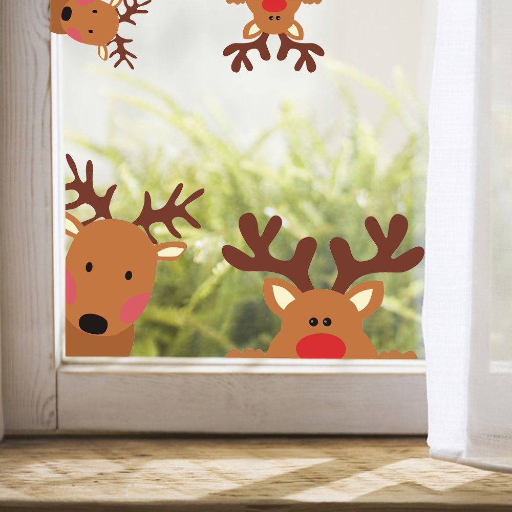 TOARTi Reindeer Window Decals, Adorable Wall Stickers for Nursery Car Decor, Lovely Christmas Home Decorations, 10 Count