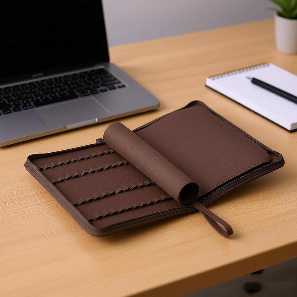 erofa 48 Slots Fountain Pen Case, Brown Water Resistant Canvas Pen Holder Display Pouch Storage Large Capacity Bag