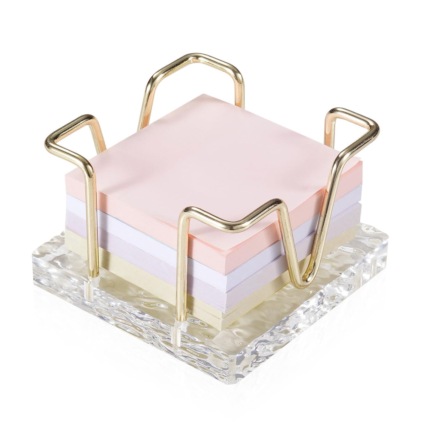 Acrylic Sticky Note Holder, 3 x 3 inch Self-Stick Note Memo Pad Holder for Desk, Notepad Dispenser Organizer for School Office Home, Gold