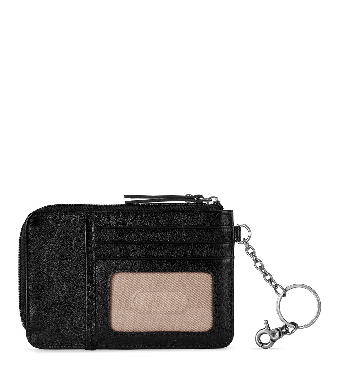 The Sak Iris Wallet in Leather, Elevated Card Holder with Keychain, Black Leaf Embossed II