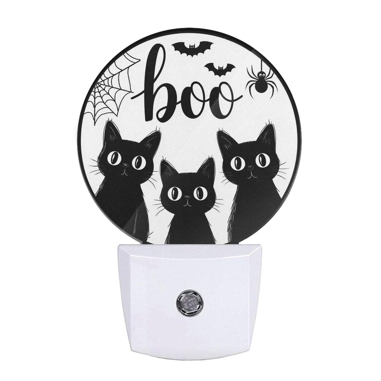 Mugod Black Cat Plug-in Nightlights Halloween Bats Spider Web Night Light Plug into Wall with Dusk-to-Dawn Sensor LED Lighting 0.5W Sleep-Friendly