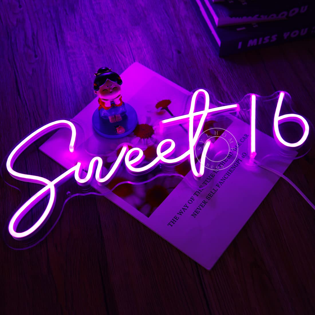 SYLHOME Sweet 16 LED Neon Light Sign 17"X7.3" 5V Sweet Girls Adults Bedroom Happy 16th Birthday Party Wall Decor Beautiful Bestie Sister Pretty Girls USB