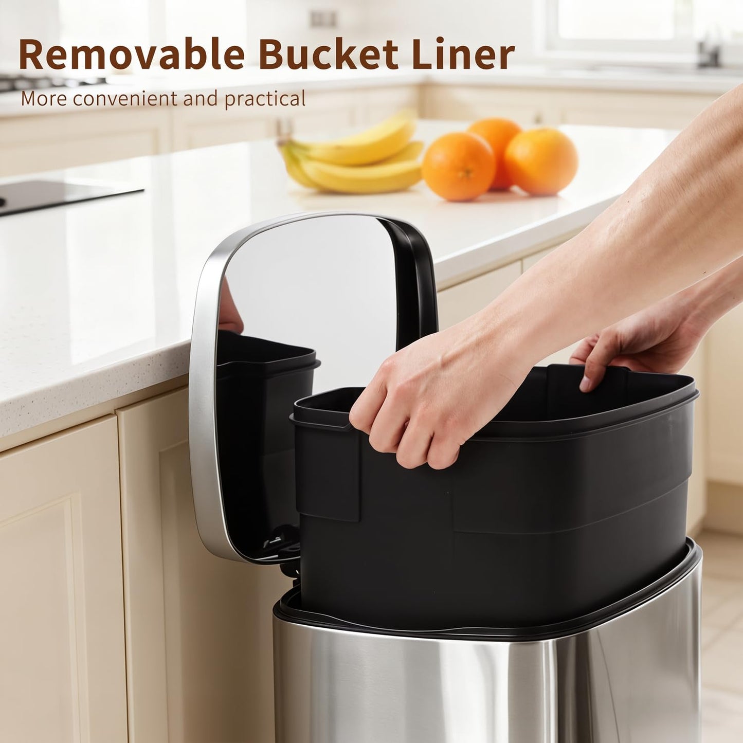 PayLessHere Trash Can with Lid, 13 Gallon (50L) Stainless Steel Kitchen & Office Recycling Bin with Foot Pedal Soft Close & Inner Bucket