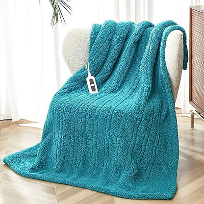 Heated Throw Blanket Double Sided Sherpa, Soft Heating Electric Blanket for Bed, Automatic Safety System, 6 Heating Levels & 4 Hours Auto-Off, 50"x60" Arctic Grey