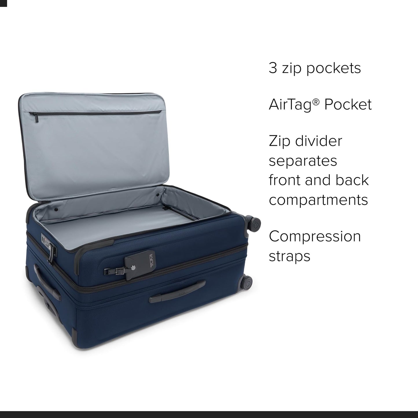 TUMI - Alpha Large Dual Access Expandable 4-Wheeled Checked Luggage - Zipper Expansion - Durable Large Capacity Suitcase with TSA Lock - Navy