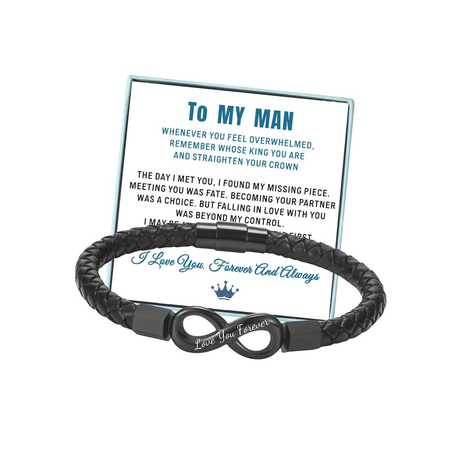 Coolvy To My Man Infinity Bracelet for Men Valentine Birthday Christmas Gifts for Boyfriend Husband Personalized Leather Bracelets