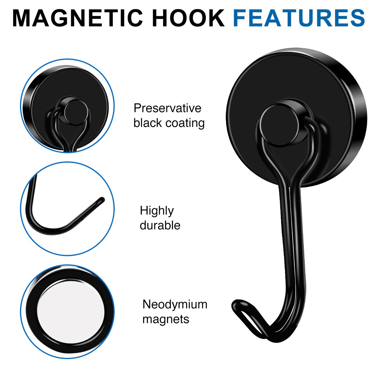 LOVIMAG Hooks, 80lbs+ Magnetic Magnet Hook 2026 Cruise Cabin Ship Essentials Heavy Duty Strong Refrigerator Fridge Hanging for Classroom Beach Vacation Kitchen Grills Home Mug Hanger (6 Pack), Black