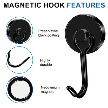 LOVIMAG Hooks, 80lbs+ Magnetic Magnet Hook 2026 Cruise Cabin Ship Essentials Heavy Duty Strong Refrigerator Fridge Hanging for Classroom Beach Vacation Kitchen Grills Home Mug Hanger (6 Pack), Black