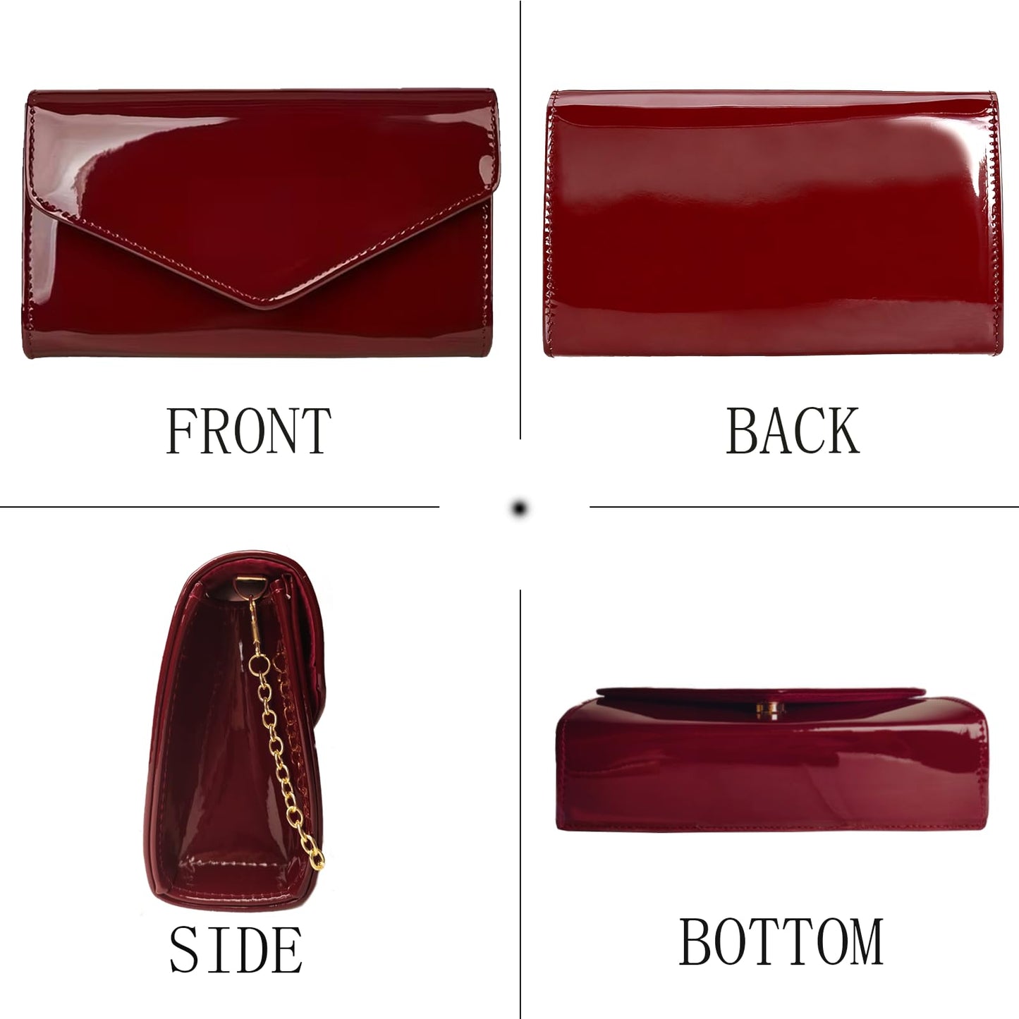YAPAIOU Leather Envelope Evening Bag for Women Patent PU Clutch Purse for Formal Wedding Party Cocktail Prom Burgundy