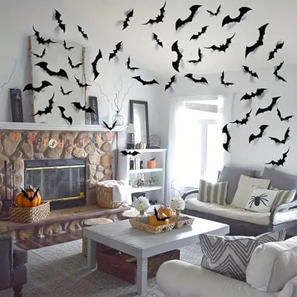 Boolavard 124pcs 3D Black Bat Wall Decals - Spooky Halloween Decor for Bars & Rooms, Perfect for Parties & Festive Creepy Props