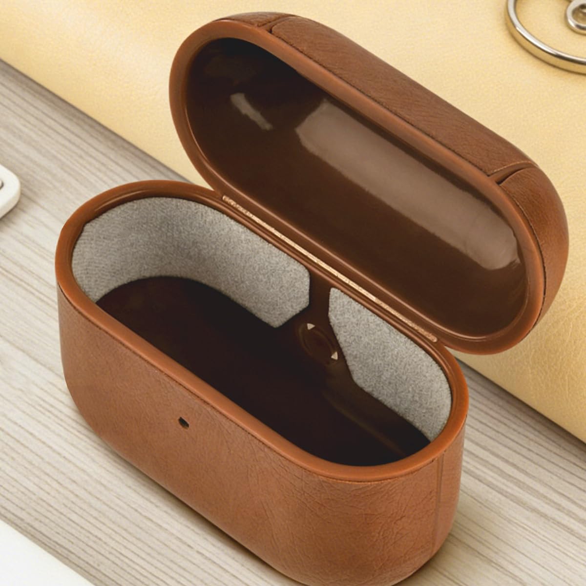 for Airpods 4 Case Leather with Keychain, Retro Leather Wireless Charging Protective Headphone Case Cover for Apple Airpods 4th Generation 2024 Front LED Visible for Man Women(Lightbrown)
