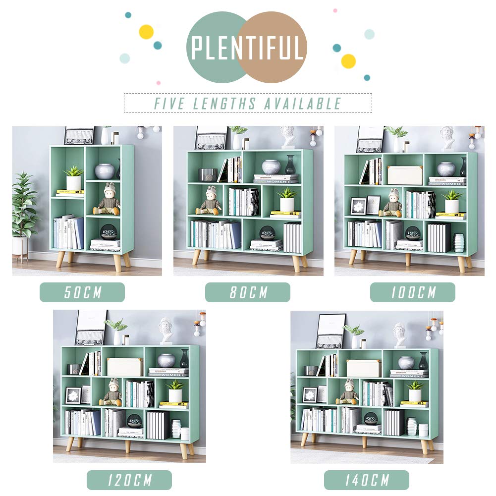 IOTXY Wooden Open Shelf Bookcase - 3-Tier Floor Standing Display Cabinet Rack with Legs, 8 Cubes Bookshelf, Tiffany-Green