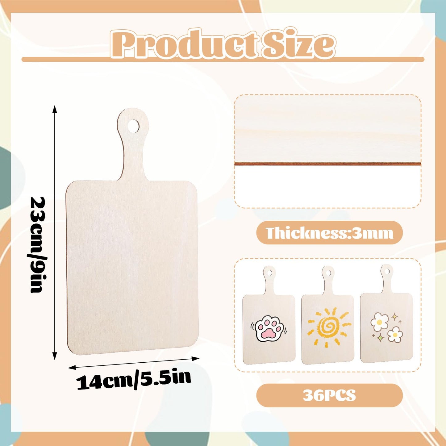 36 Pcs 9" x 5.5" Unfinished Wooden Cutting Boards with Handles, Mini Charcuterie Boards for DIY Crafts, Kitchen Serving, Christmas Thanksgiving Decor