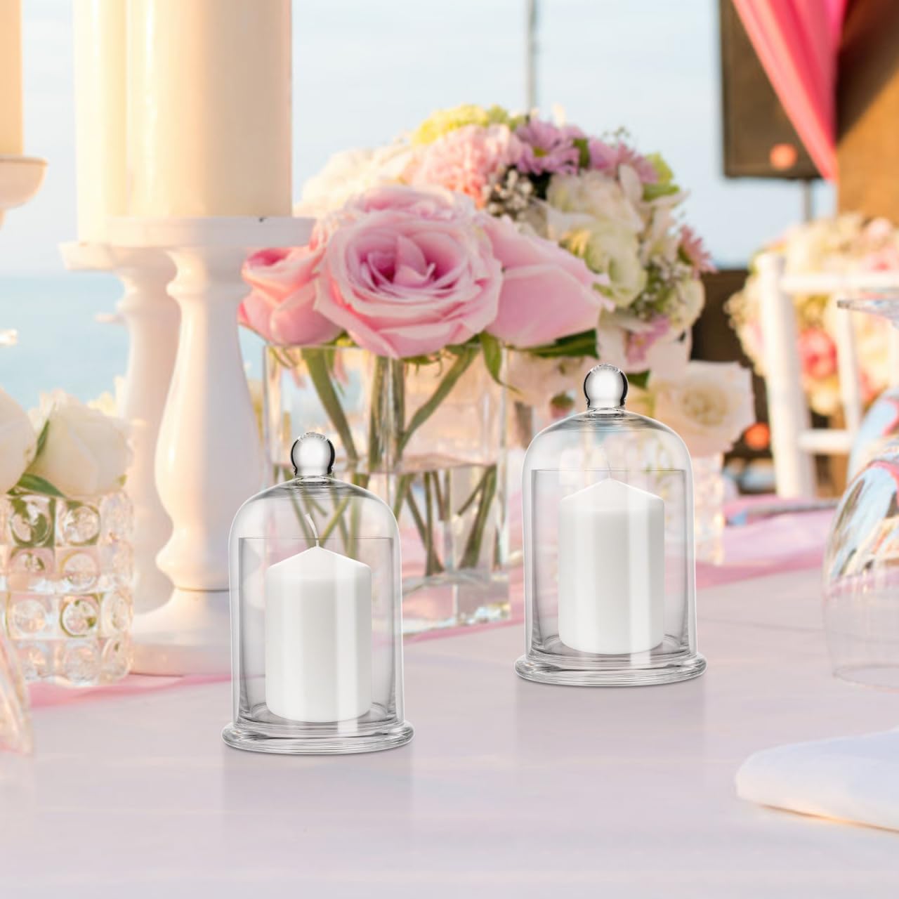 UKCOCO Glass Bell Jar Candle Holders Set of 2 – 6.22" Cloche Dome for Romantic Ambiance, Wedding Centerpiece & Home Decor, Gift for Anniversary