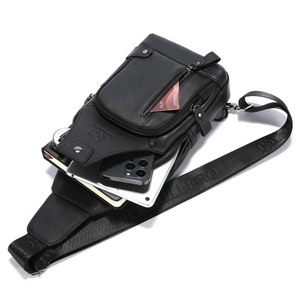 LEBULLBRO Sling Bag for Men Genuine Leather Chest Bag Crossbody Backpack Travel Hiking Outdoor Sports
