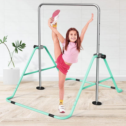 FBSPORT Gymnastics Bar for Kids，Adjustable Height Gymnastic Horizontal Bars,Junior Training Bar Children Folding Training Monkey Bars for Home Using