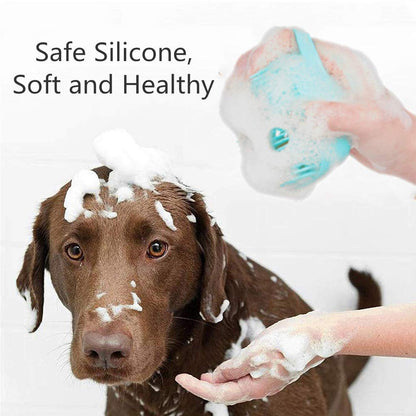 Misthis Portable Dog Bath Brush - Pet Massage Brush Shampoo Dispenser Soft Silicone Brush Rubber Bristle for Dogs and Cats Shower Grooming (Blue)