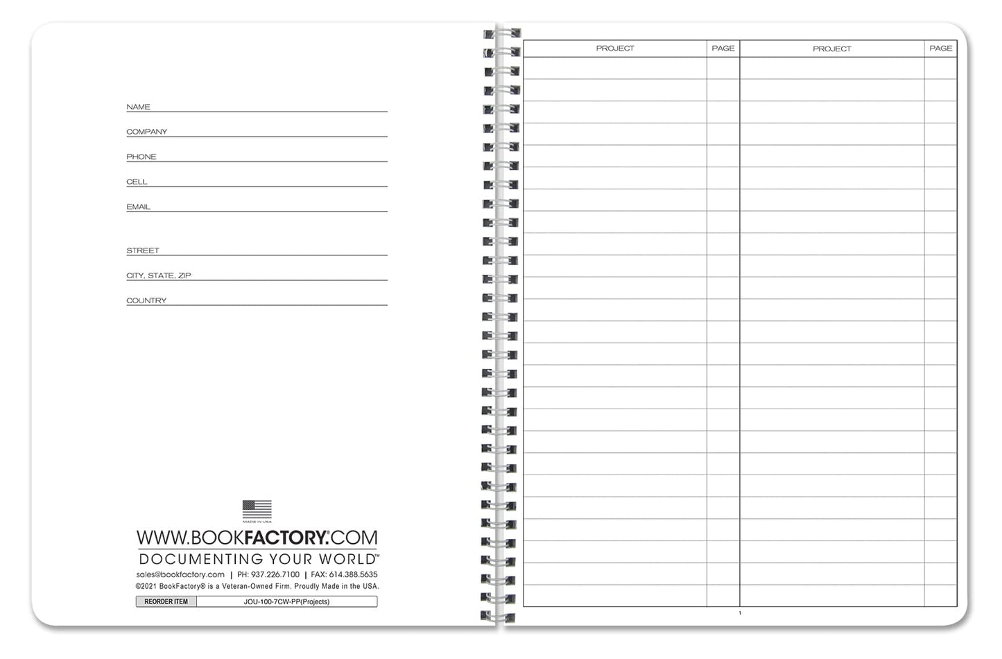 BookFactory Project Diary/Project Management Logbook - Wire-O, 100 Pages, 8.5'' x 11'' (Made in USA)