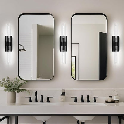 22.8" Brass Black Wall Sconces, Bathroom Vanity Light Fixtures with Clear Glass Tube, Modern Wall Lamp Lighting for Bedroom, Living Room, Hallway, Mirror, Staircase, Kitchen