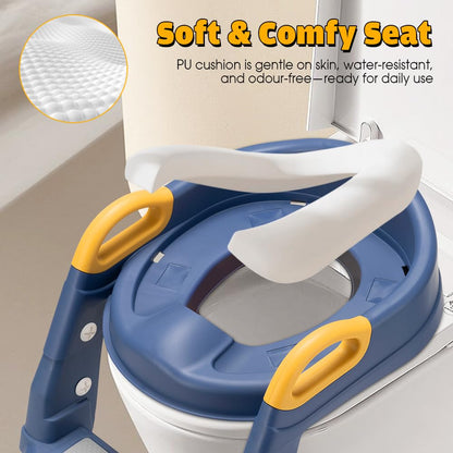 Playpals Potty Training Seat with Step Stool Ladder, 2 in 1 Potty Training Toilet with Urinals, Toddler Toilet Seat for Kids Boys Girls, Splash Guard Anti-Slip Pad Step Stool - Blue