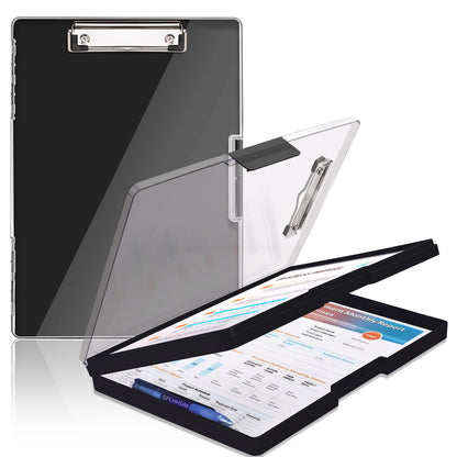 SFLHHDM Clipboard with Storage,Heavy Duty Clip Boards 8.5x11 with 2 Storage Case,Clear Visible Panel Storage Clipboards,Side Opening Nursing Clipboard Folder for Office Supplies-Black