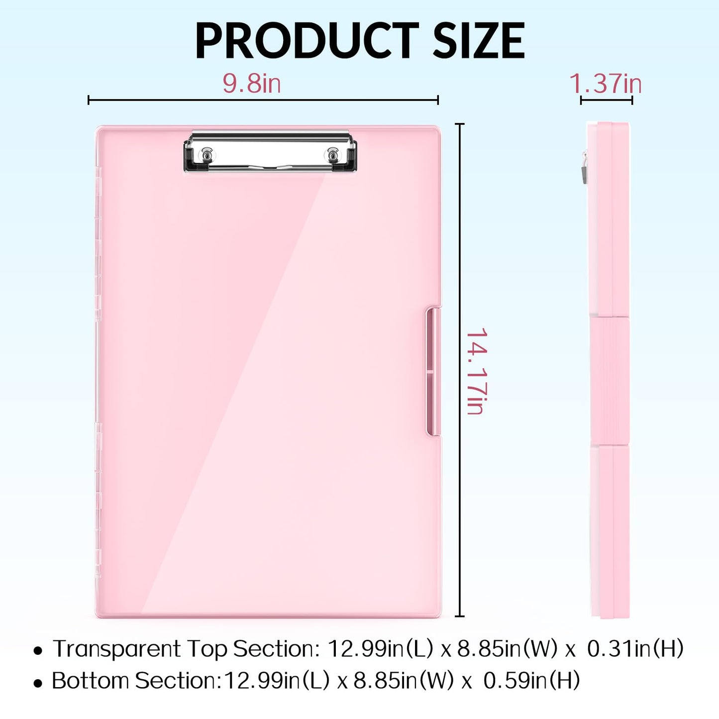 Sooez Clipboard with Storage, Heavy Duty Cleaview Clip Boards 8.5x11 with Dual Storage, Dry Erase Plastic Nursing Clipboard, High Capacity Clipboards Folder for Teacher Nurse, School & Office Supplies