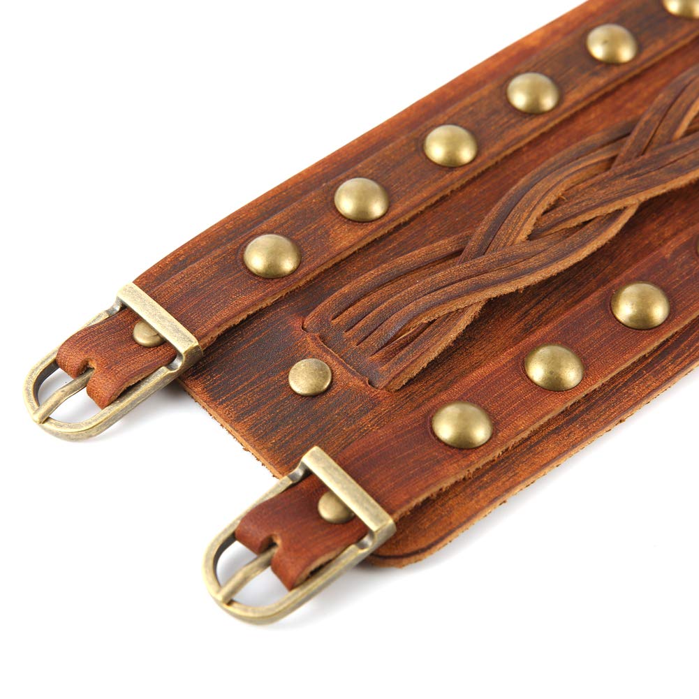 STWTR Men's Wide Cuff Wristband Punk Rock Motorbike Wide Belt Leather Bracelet (Brown-C)