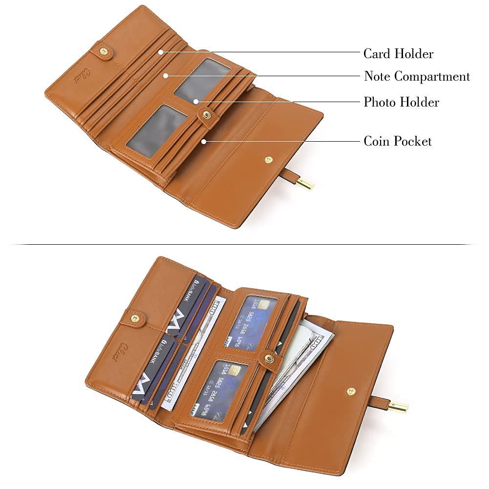 CLUCI Leather Wallet for Women Slim Designer Trifold Ladies Credit Card Holder Brown and Beige