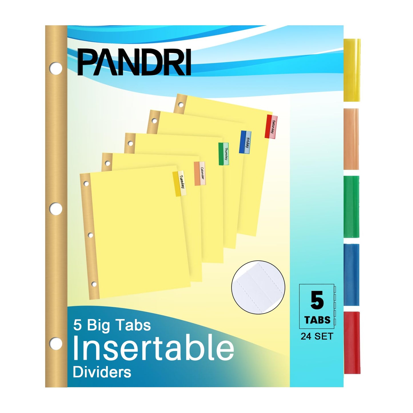 Binder Divider, PANDRI 120 Pack Binder Index Dividers with 5 Insertable Multicolor Big Tabs, Letter Size Paper Binder Divider for School Office Home Business