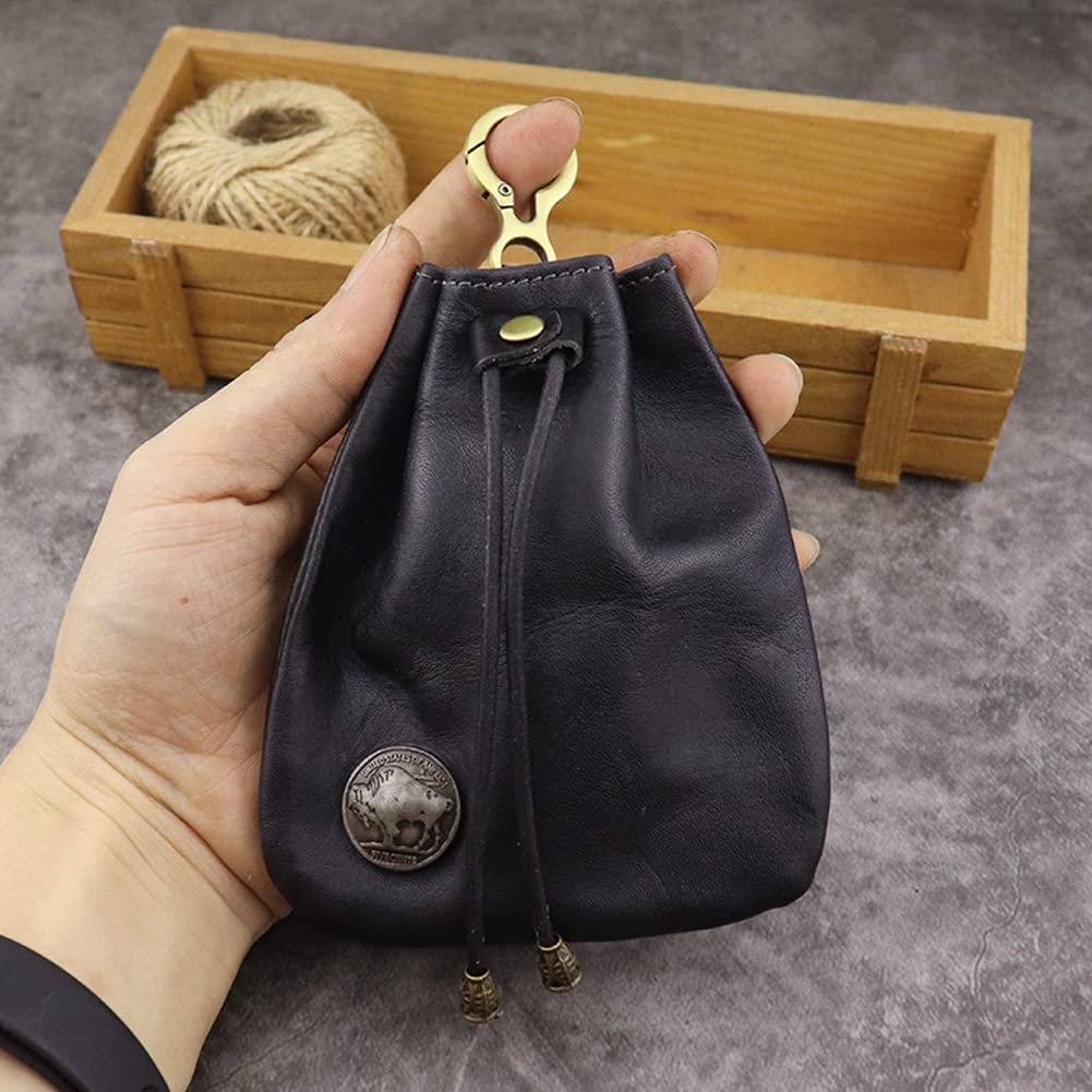 Wugebud 1 Pcs Leather Mini Medieval Pouch Keychain, Coin Organizer, Change Holder, Leather Drawstring Pouch for Men & Women