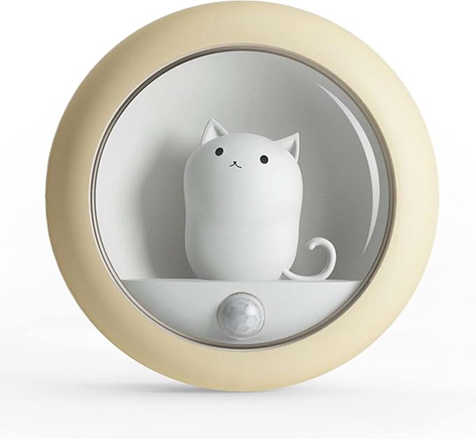 Attivolife Cat Motion Sensor Light, Rechargeable Motion Activated Night Light LED Warm White, Adjustable Brightness, Portable for Kids Adults Bathroom Bedroom Hallway Stair-Yellow
