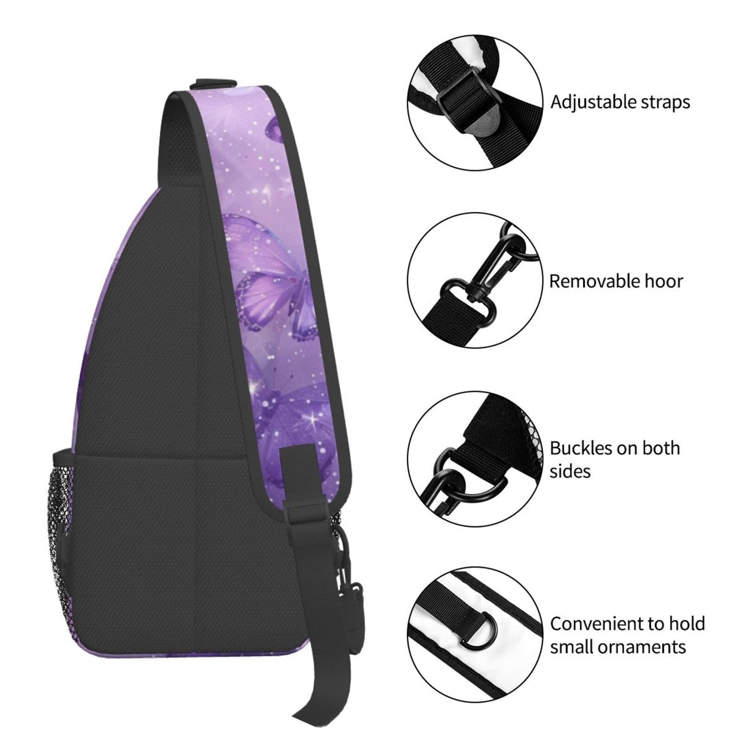 SUPLUCHOM Sling Bag Butterfly Purple Pastel Hiking Daypack Crossbody Shoulder Backpack Travel Chest Pack for Men Women