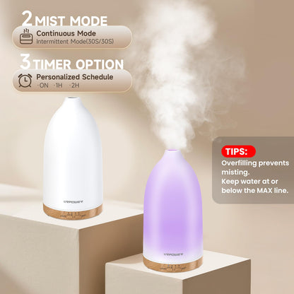 URPOWER Essential Oil Diffusers for Home with 7 LED Color Changing Lights, Timer & Auto-Off Ultrasonic Aromatherapy Diffuser Cool Mist Humidifer Scent Diffuser for Bedroom, Office, Yoga