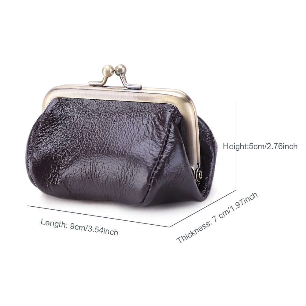 ZZHAOYI Genuine Leather Coin Purse for Women Small Kiss Lock Change Purse Clasp Coin Coin Holder Pouch Cute Wallet (Coffee)