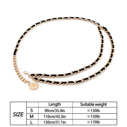 HIQUACC Leather Chain Belts for Women Girls, Layered Body Chain Belts Metal Waist Chain for Dress Vest Jeans