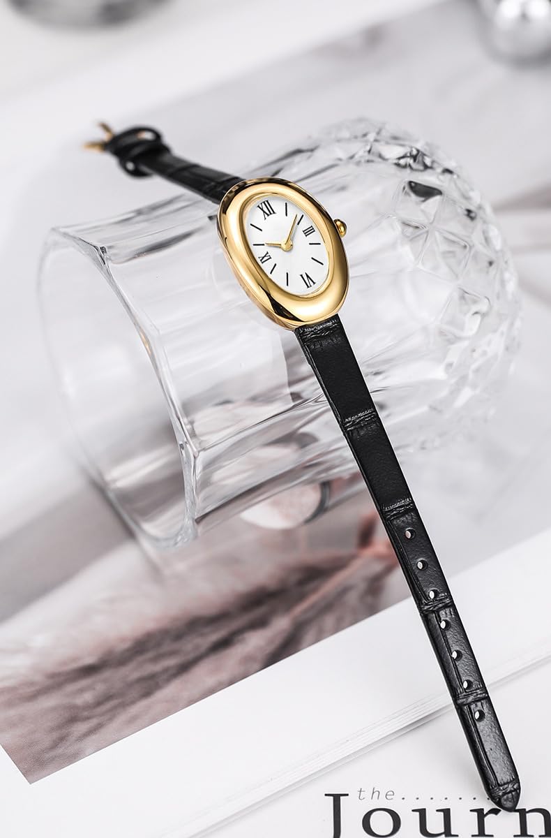 MASTOP Bracelet Watch for Women - Elegant 24mm Oval Dial Bangle Watch - Gold Jewelry Style Quartz Wristwatch - Gift for Her (Black A)