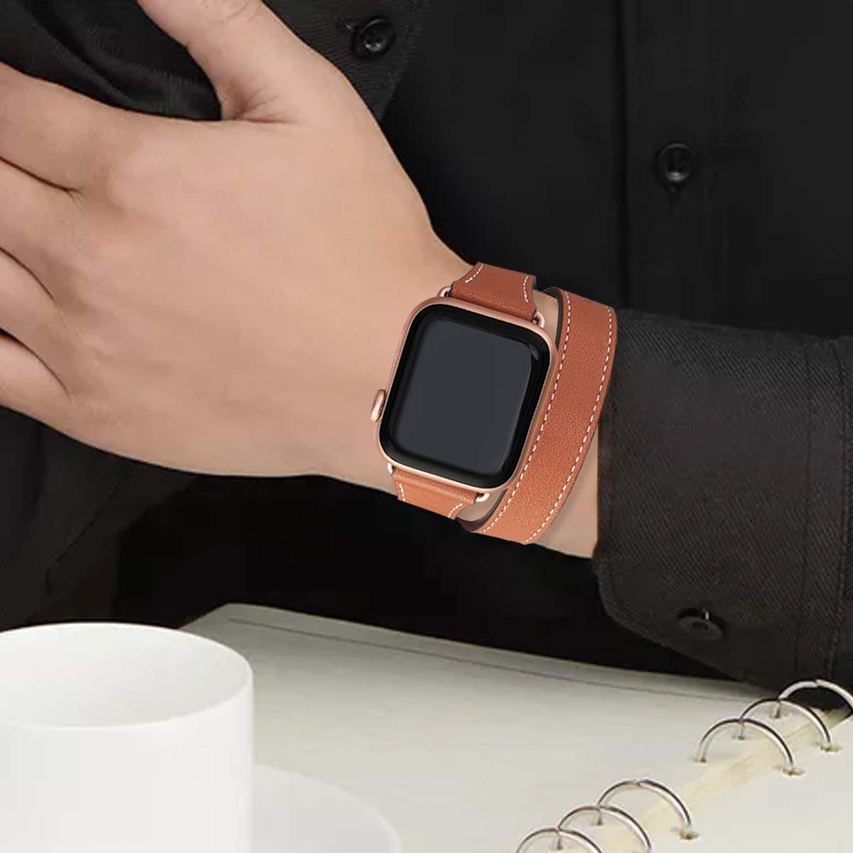 Bestig Bands Compatible with Apple Watch Band 40mm 41mm 38mm 42mm(Series 10 11) Women Men, Genuine Leather Double Tour Designed Slim Thin Strap for iWatch SE1/2/3 Ultra 3/2/1 Series 9 8 7 6 5 4 3 2 1
