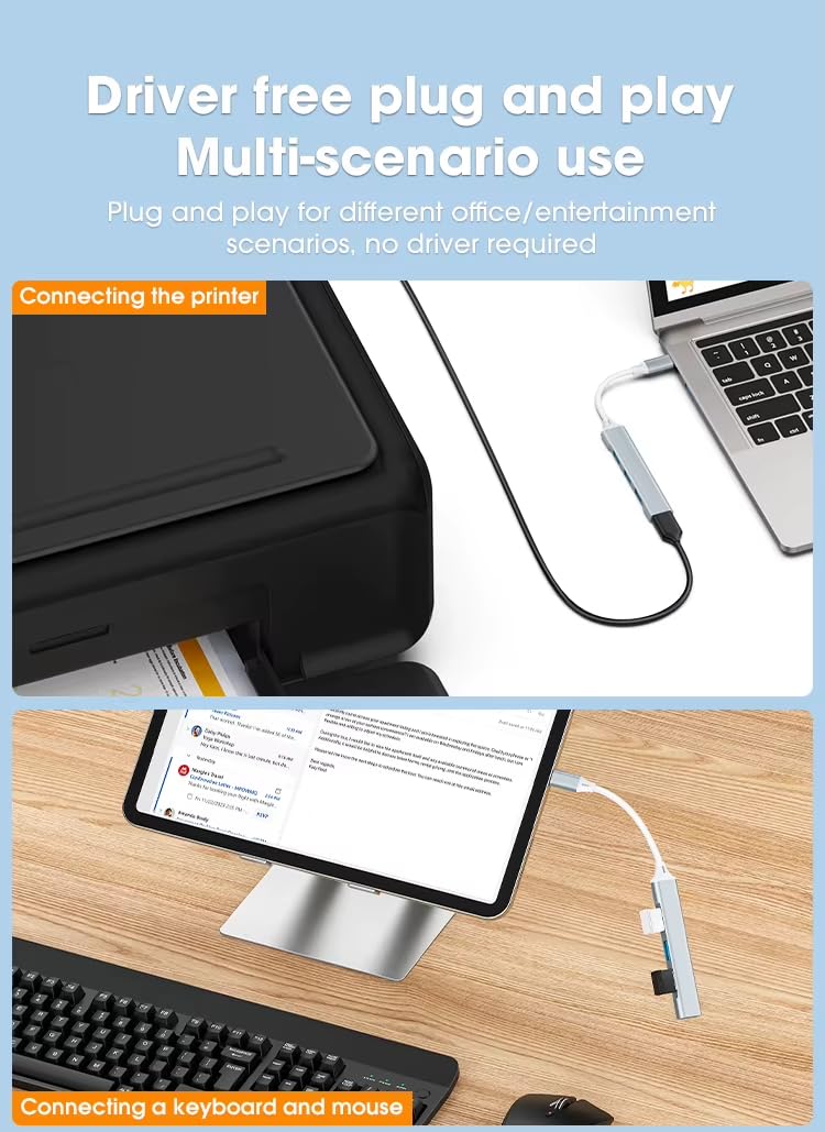USB C to USB Hub Adapter, 4 Port (1 USB 3.0 + 3 USB 2.0), 5Gbps High Speed Data, Slim Aluminum Type C Hub for MacBook & USB-C Laptops (Silver)