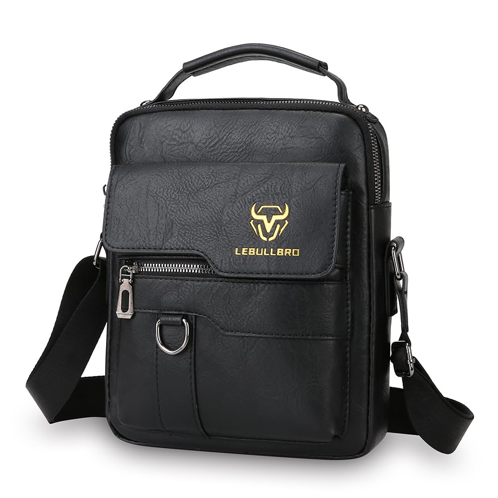 LEBULLBRO Shoulder Bag for Men Crossbody Bags Leather Sling Bag Messenger Bags with Multiple Pockets Business Outdoor