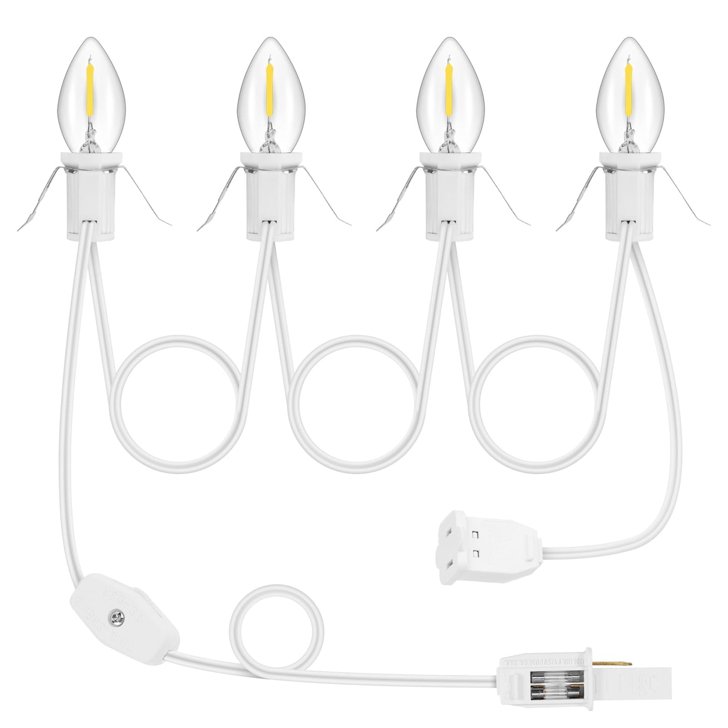 1Pack Accessory Cord with 4LED Bulbs and Outlet Christmas Village Light 8.9FT Blow Mold Light Cord with Spare Fuse Warm White C7 Lamp Christmas Village Accessories for Village Houses Craft Pumpkin
