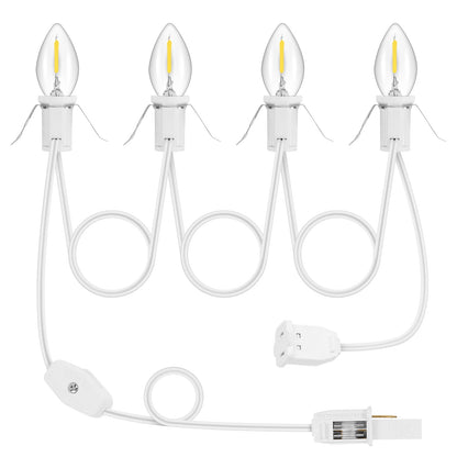 1Pack Accessory Cord with 4LED Bulbs and Outlet Christmas Village Light 8.9FT Blow Mold Light Cord with Spare Fuse Warm White C7 Lamp Christmas Village Accessories for Village Houses Craft Pumpkin