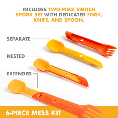 UCO 6-Piece Camping Mess Kit with Bowl, Plate, Camp Cup, and Switch Spork Utensil Set