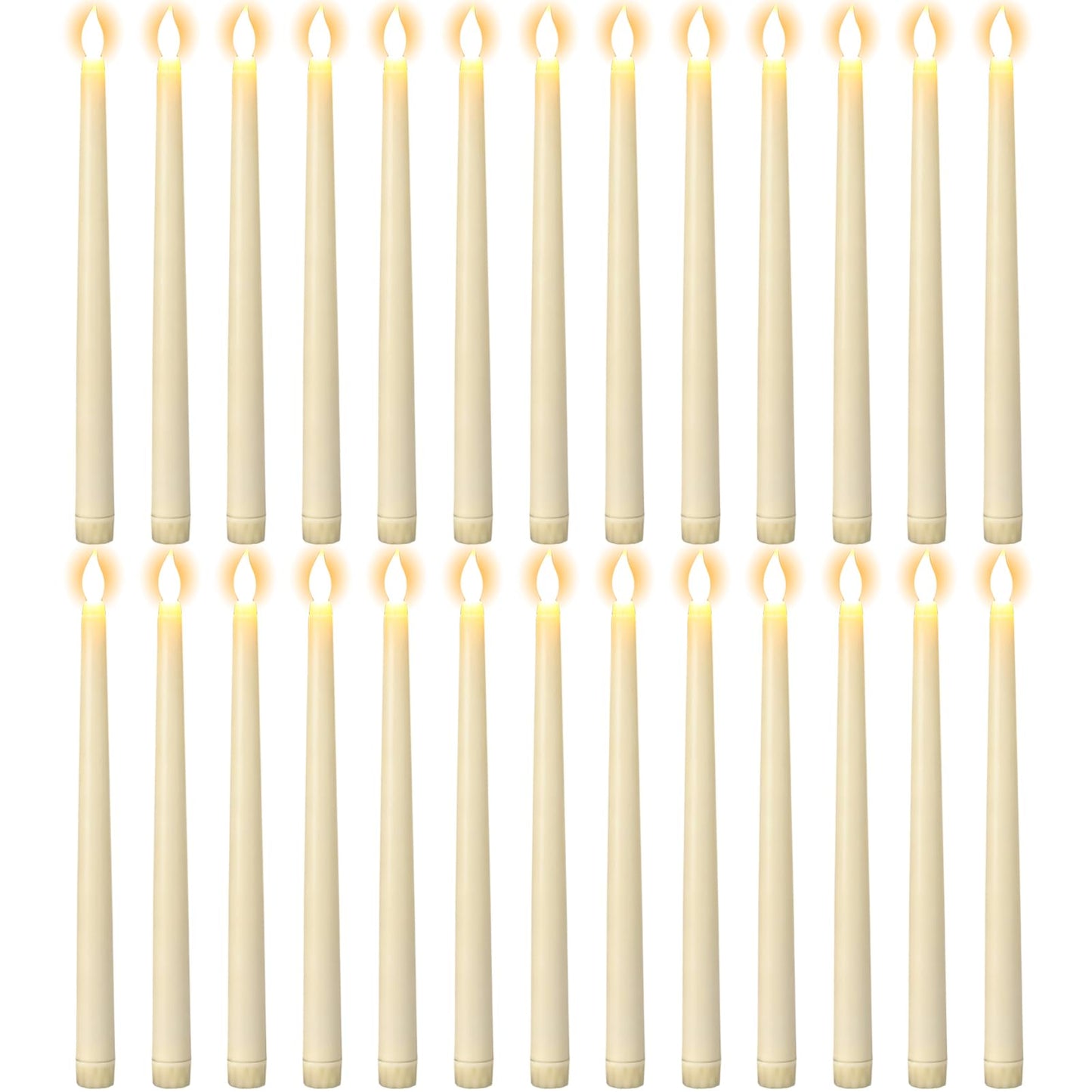 GenSwin 26 Pcs Flameless Taper Candles with 3D Wick, LED Taper Candles Battery Operated, Flameless Battery Candlesticks for Home Party Wedding Christmas Decor(Ivory, 0.78”x10.8”)
