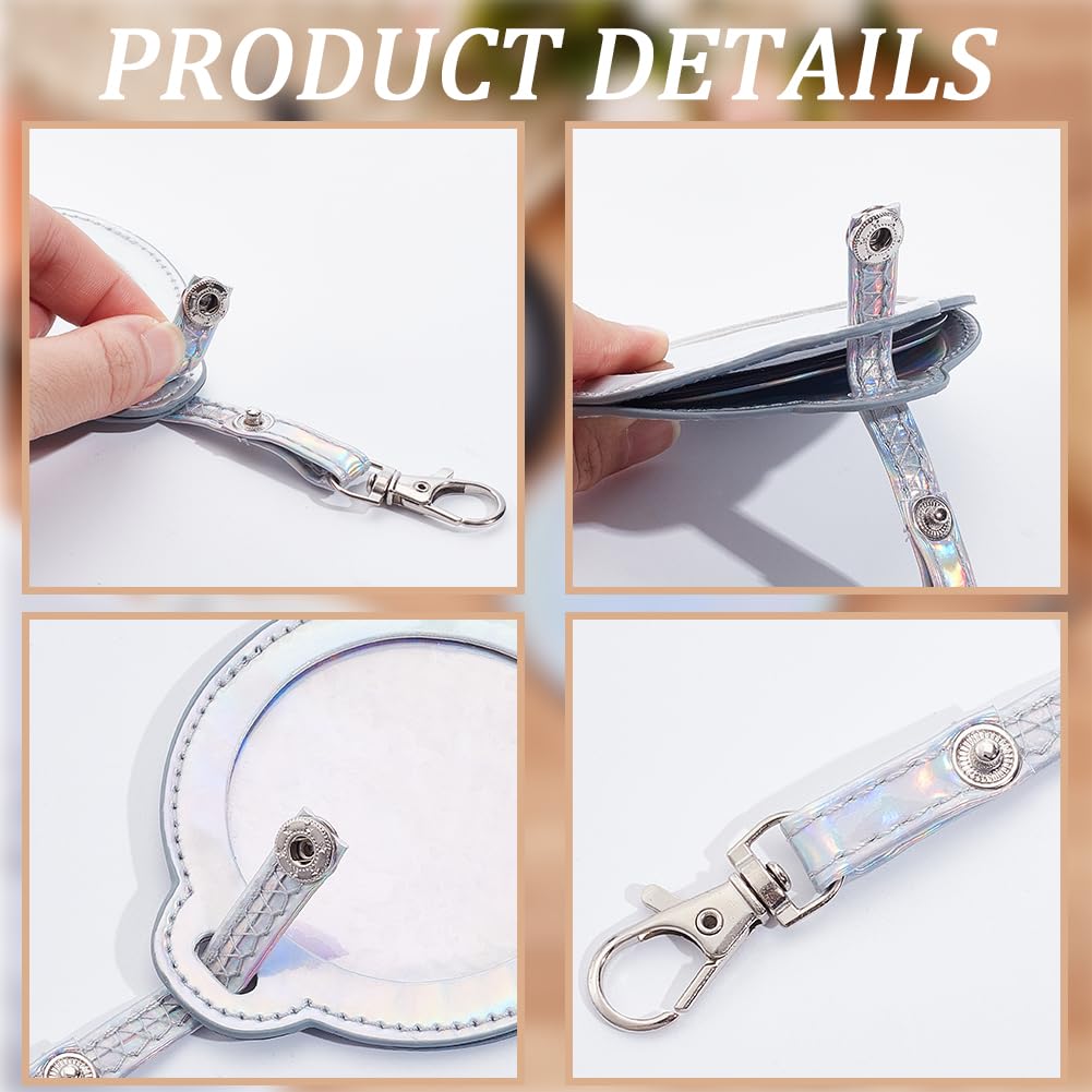 CALFOVERA 4 Colors PU Leather Bag Badge Holder Portable Clear Button Display Case Keychain with Clip Round Badge Protector Carabiner Waterproof Backpack Pendant Cover Keyring for Animation Peripheral