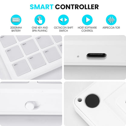 M-VAVE Wireless MIDI Controller Pads, 4.1 * 4.1 Inch, 0.28 LBS, Bluetooth Portable USB with 16 Drum, Note Repeat, Full Level Buttons, Rechargeable battery (White Pocket)