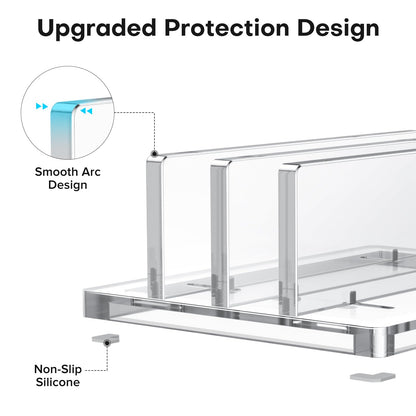 OMOTON Vertical Laptop Stand for Desk, Acrylic Dual Laptop Holder Desktop Clear Adjustable Dock for MacBook Pro Air, HP, All Gaming Laptops up to 17” (Clear, Dual Slot)