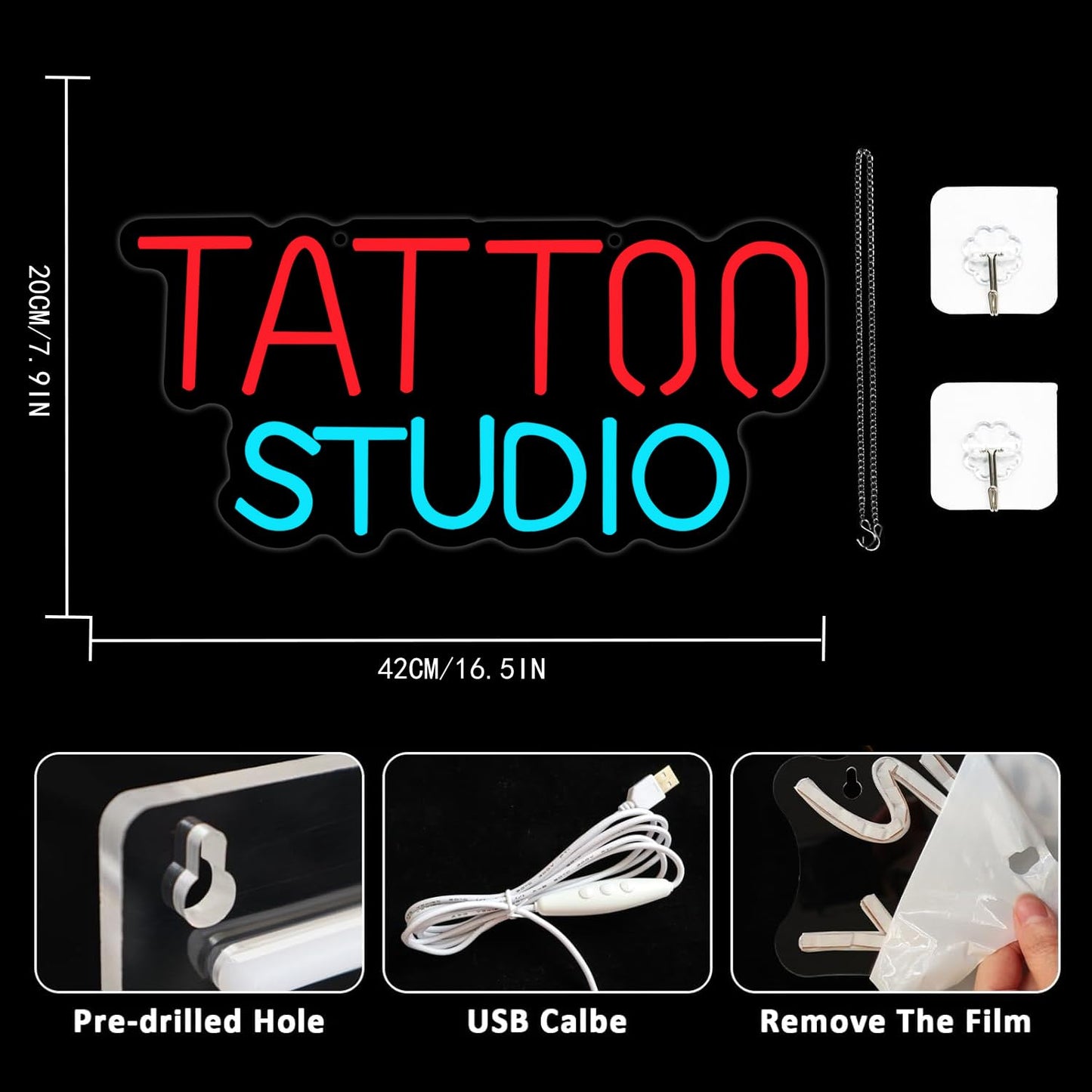 UExnkj-Y Tattoo Neon Sign For Wall Decor, Tattoo Studio Neon Sign Dimmable Tattoo Neon Light for Bedroom Tattoo Shop Salon Studio Garage Man Cave Game Room Wall Decoration
